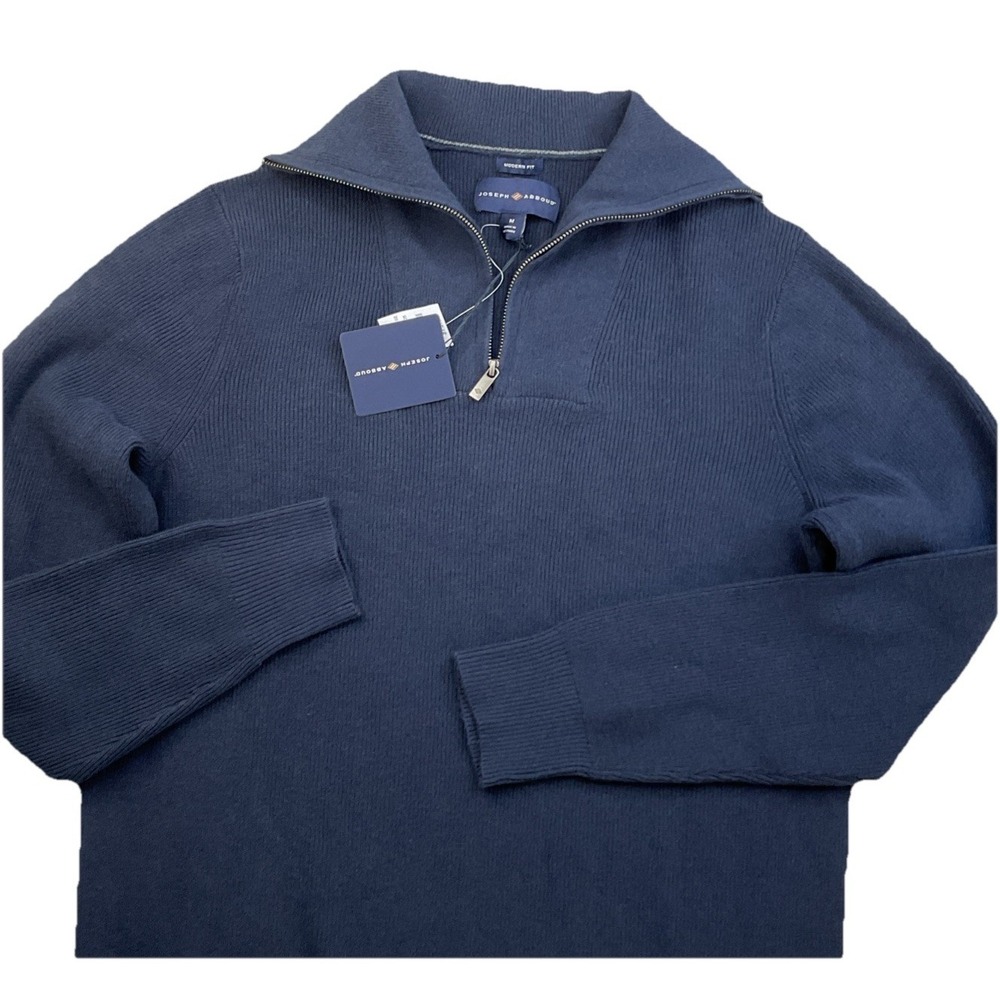 Joseph Abboud Sweater Men Sz M Modern Fit 1/4 Zip Mock Neck Blue Cotton NWT